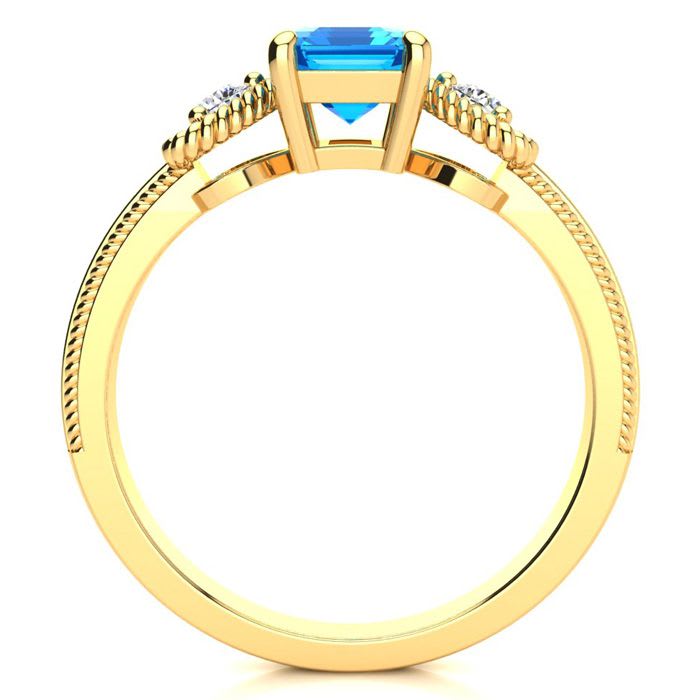1 1/3 Carat Blue Topaz and Two Diamond Heart Ring In 10 Karat Yellow Gold
