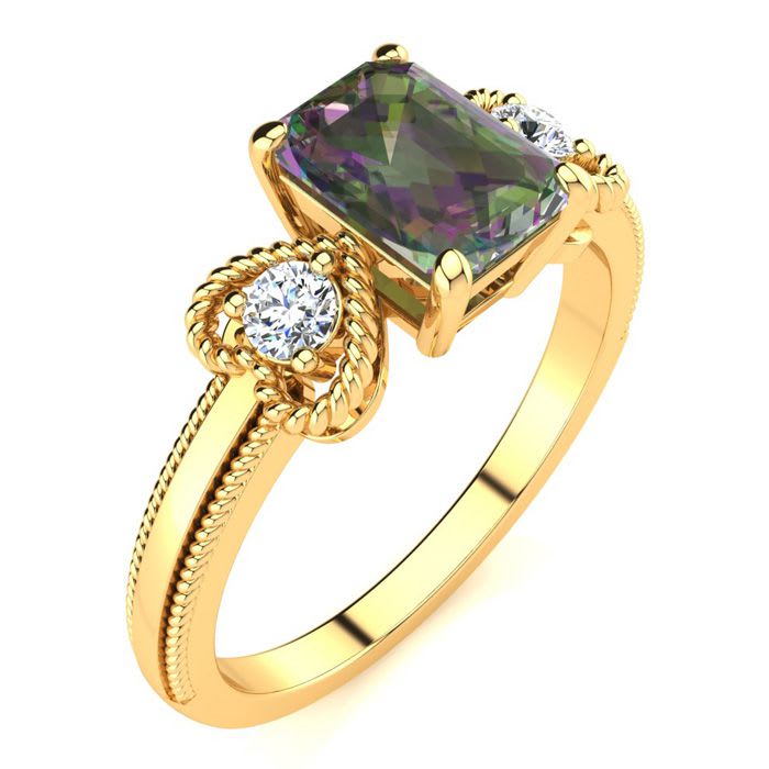 1 Carat Mystic Topaz Ring With Two Diamonds and Heart Design In 10 Karat Yellow Gold