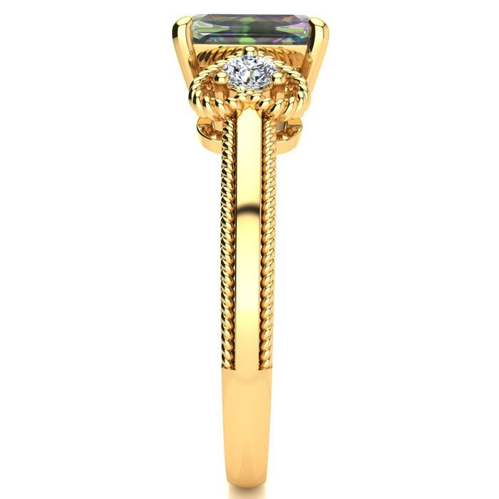 1 Carat Mystic Topaz Ring With Two Diamonds and Heart Design In 10 Karat Yellow Gold