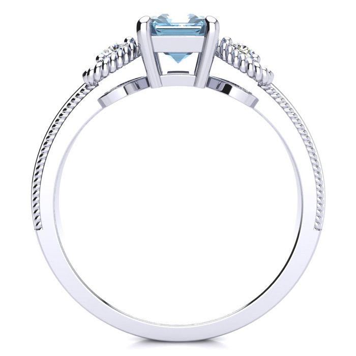 Aquamarine Ring: Aquamarine Jewelry: 1 Carat Aquamarine and Two Diamond Heart Ring In 10 Karat White Gold