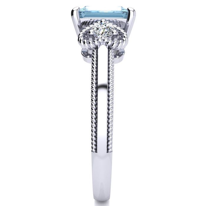 Aquamarine Ring: Aquamarine Jewelry: 1 Carat Aquamarine and Two Diamond Heart Ring In 10 Karat White Gold