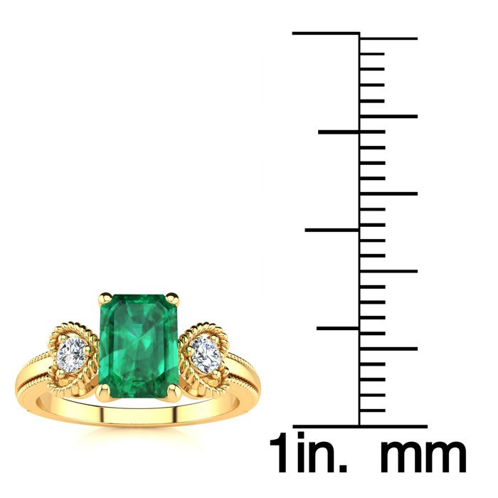 1 Carat Emerald and Two Diamond Heart Ring In 10 Karat Yellow Gold