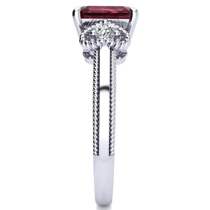 Garnet Ring: Garnet Jewelry: 1 1/2 Carat Garnet and Two Diamond Heart Ring In 10 Karat White Gold
