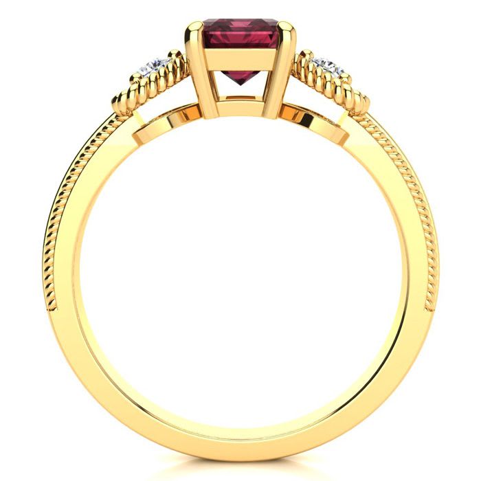 Garnet Ring: Garnet Jewelry: 1 1/2 Carat Garnet and Two Diamond Heart Ring In 10 Karat Yellow Gold