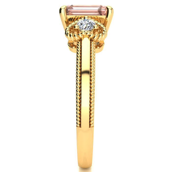 1 Carat Morganite and Two Diamond Heart Ring In 10 Karat Yellow Gold