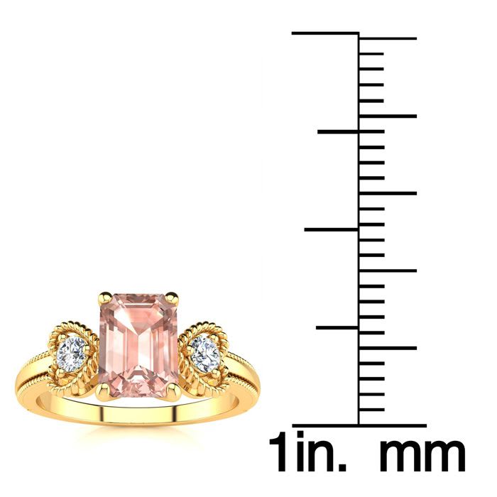 1 Carat Morganite and Two Diamond Heart Ring In 10 Karat Yellow Gold