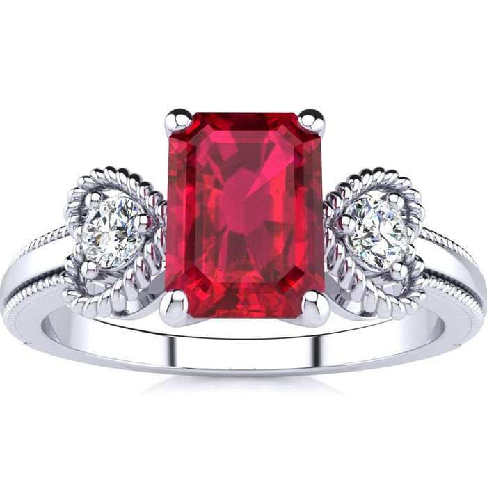 1 Carat Ruby and Two Diamond Heart Ring In 10 Karat White Gold