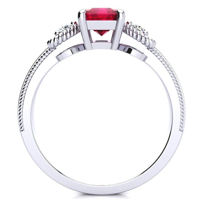 1 Carat Ruby and Two Diamond Heart Ring In 10 Karat White Gold