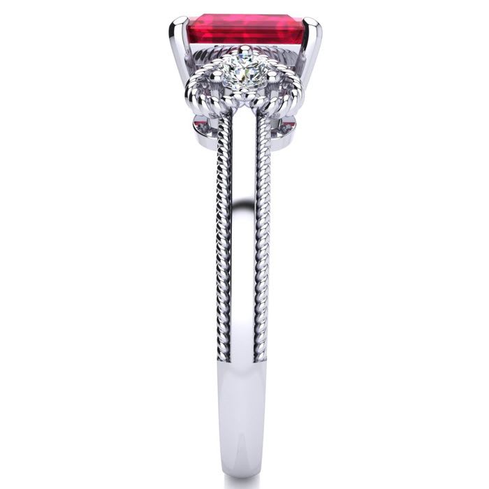 1 Carat Ruby and Two Diamond Heart Ring In 10 Karat White Gold