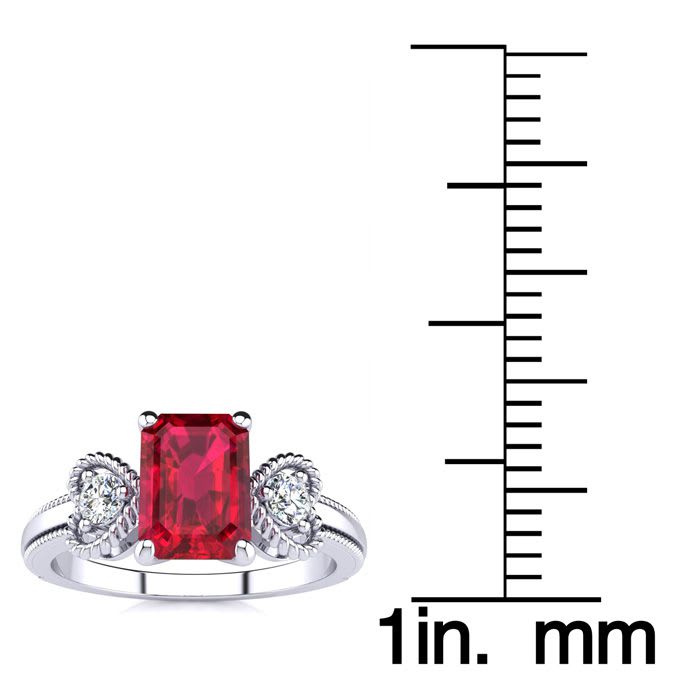 1 Carat Ruby and Two Diamond Heart Ring In 10 Karat White Gold