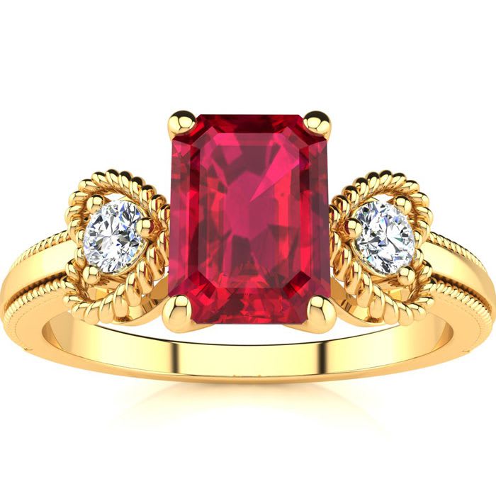 1 Carat Ruby and Two Diamond Heart Ring In 10 Karat Yellow Gold