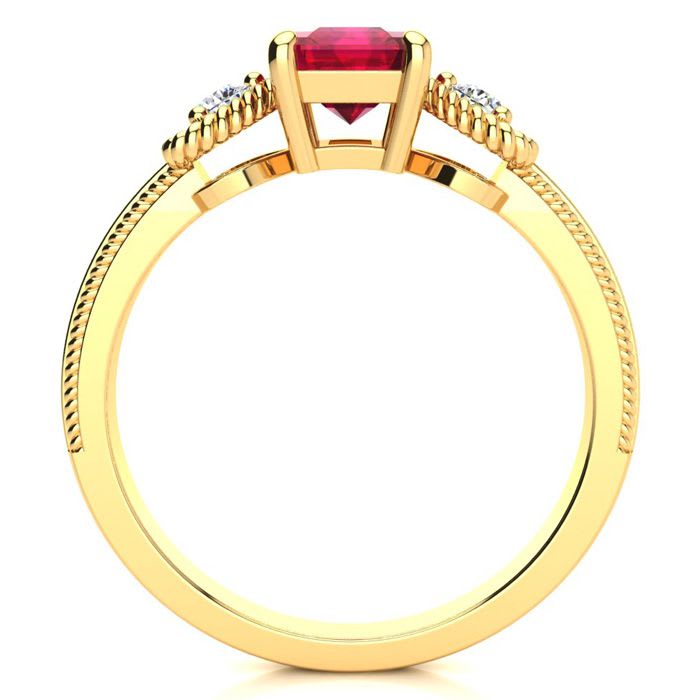 1 Carat Ruby and Two Diamond Heart Ring In 10 Karat Yellow Gold