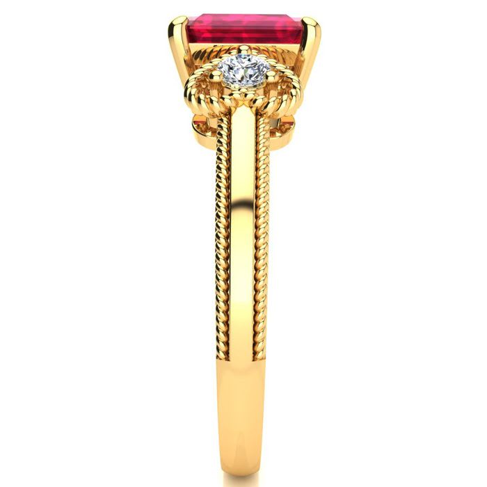 1 Carat Ruby and Two Diamond Heart Ring In 10 Karat Yellow Gold