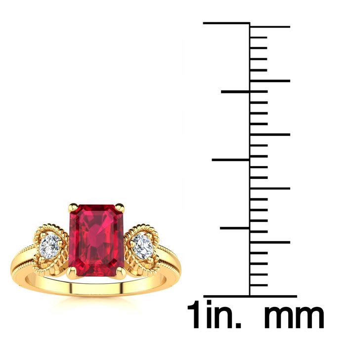 1 Carat Ruby and Two Diamond Heart Ring In 10 Karat Yellow Gold
