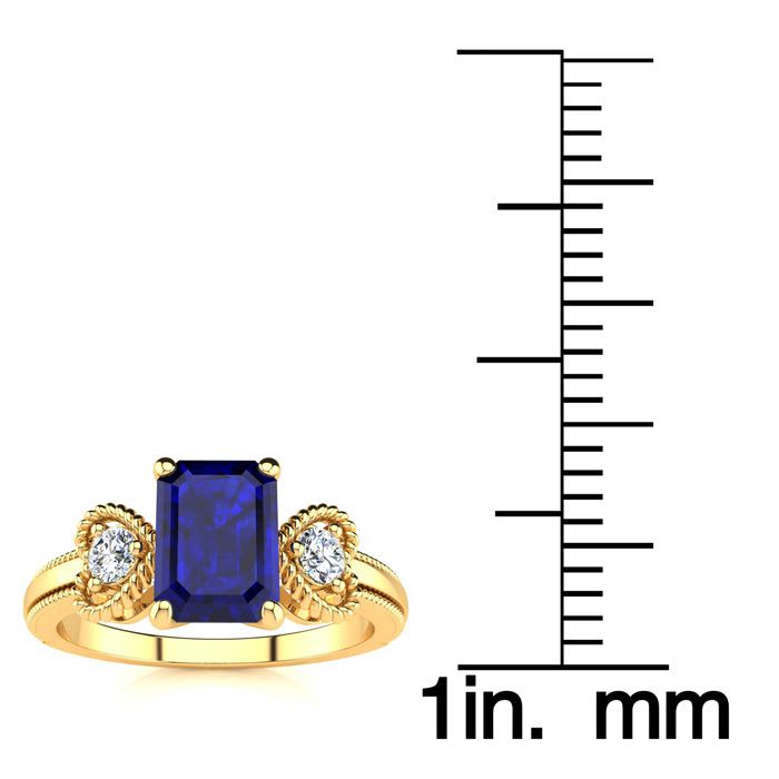 1 1/4 Carat Sapphire and Two Diamond Heart Ring In 10 Karat Yellow Gold