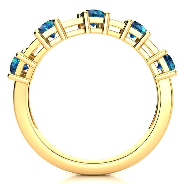 1 Carat Blue and White Diamond Journey Band Ring in 10K Yellow Gold