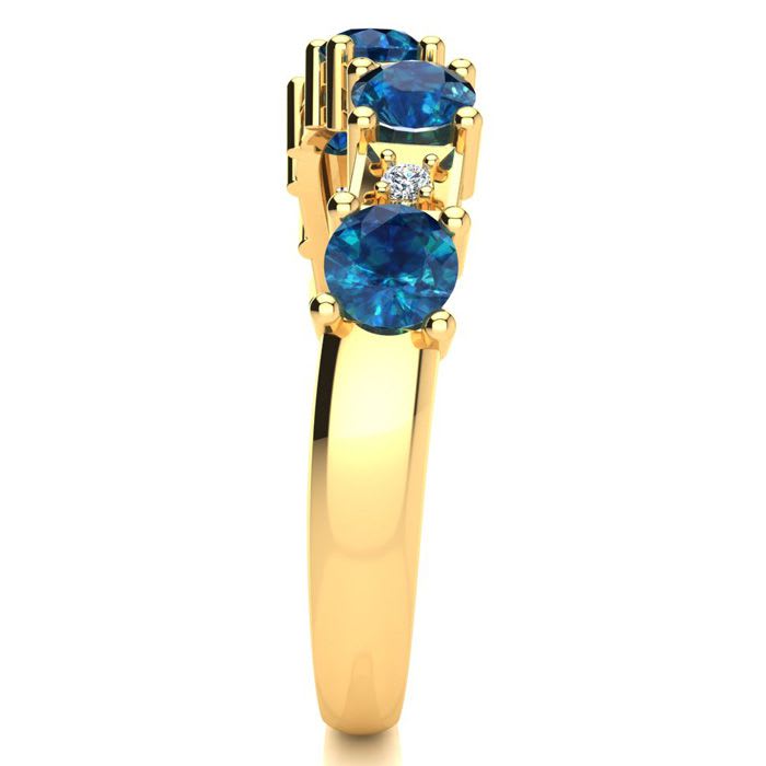 1 Carat Blue and White Diamond Journey Band Ring in 10K Yellow Gold