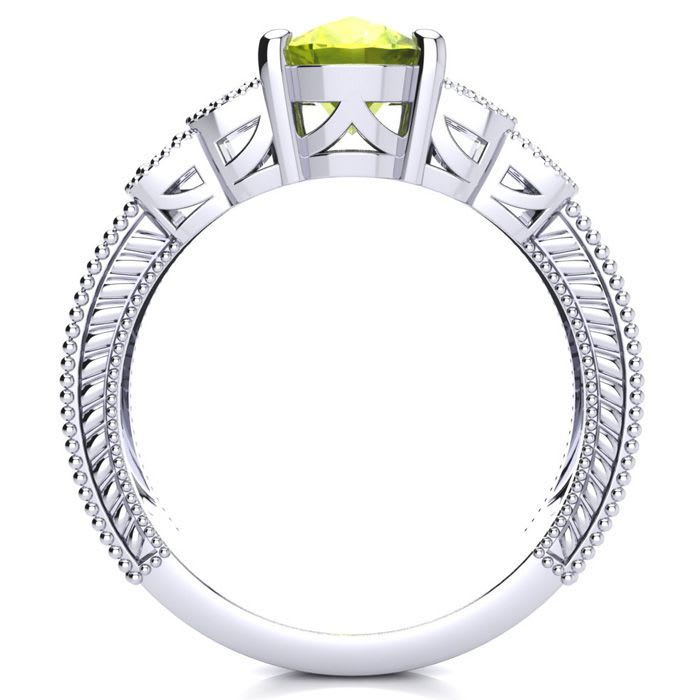 2 Carat Oval Shape Peridot and Diamond Ring In 10 Karat White Gold