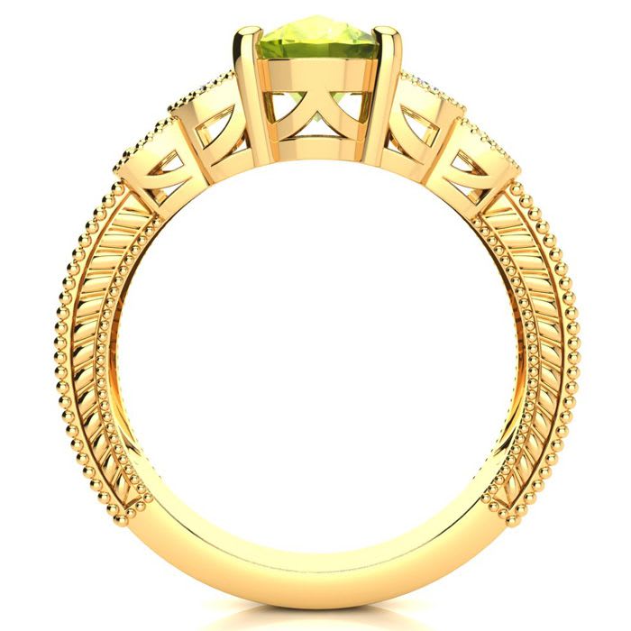 2 Carat Oval Shape Peridot and Diamond Ring In 10 Karat Yellow Gold
