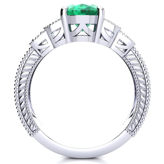 2 Carat Oval Shape Emerald and Diamond Ring In 10 Karat White Gold