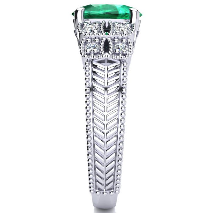 2 Carat Oval Shape Emerald and Diamond Ring In 10 Karat White Gold