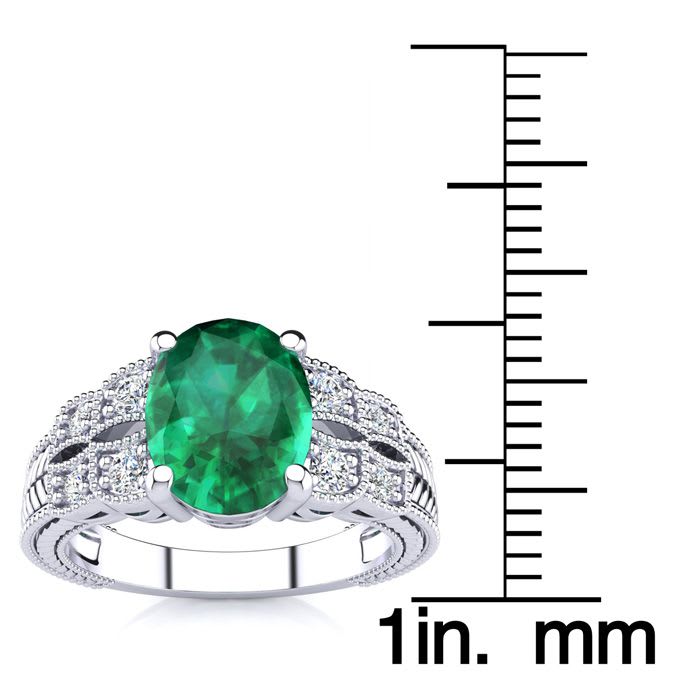 2 Carat Oval Shape Emerald and Diamond Ring In 10 Karat White Gold