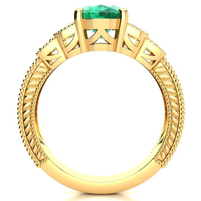 2 Carat Oval Shape Emerald and Diamond Ring In 10 Karat Yellow Gold
