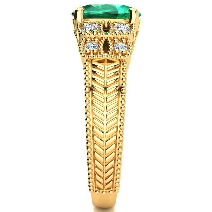 2 Carat Oval Shape Emerald and Diamond Ring In 10 Karat Yellow Gold