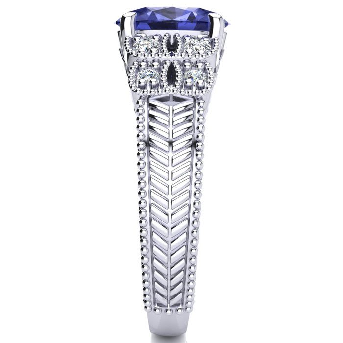 2 Carat Oval Shape Tanzanite and Diamond Ring In 10 Karat White Gold