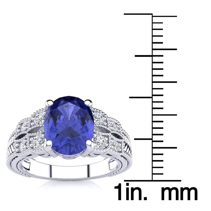 2 Carat Oval Shape Tanzanite and Diamond Ring In 10 Karat White Gold