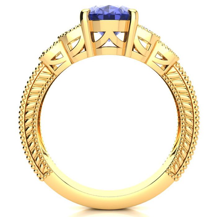 2 Carat Oval Shape Tanzanite and Diamond Ring In 10 Karat Yellow Gold