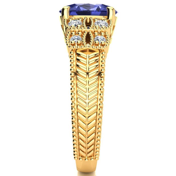 2 Carat Oval Shape Tanzanite and Diamond Ring In 10 Karat Yellow Gold