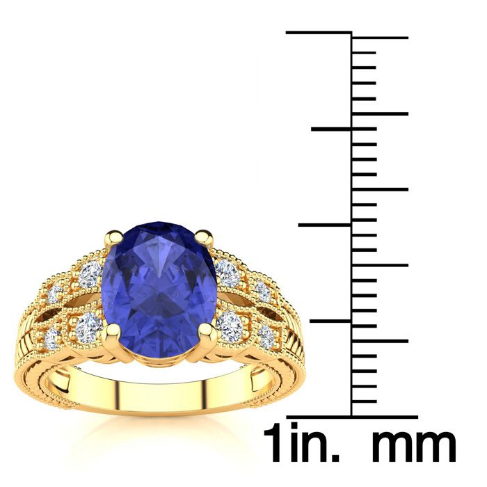 2 Carat Oval Shape Tanzanite and Diamond Ring In 10 Karat Yellow Gold