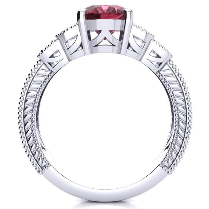 Garnet Ring: Garnet Jewelry: 2 Carat Oval Shape Garnet and Diamond Ring In 10 Karat White Gold