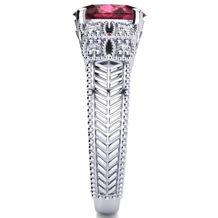 Garnet Ring: Garnet Jewelry: 2 Carat Oval Shape Garnet and Diamond Ring In 10 Karat White Gold