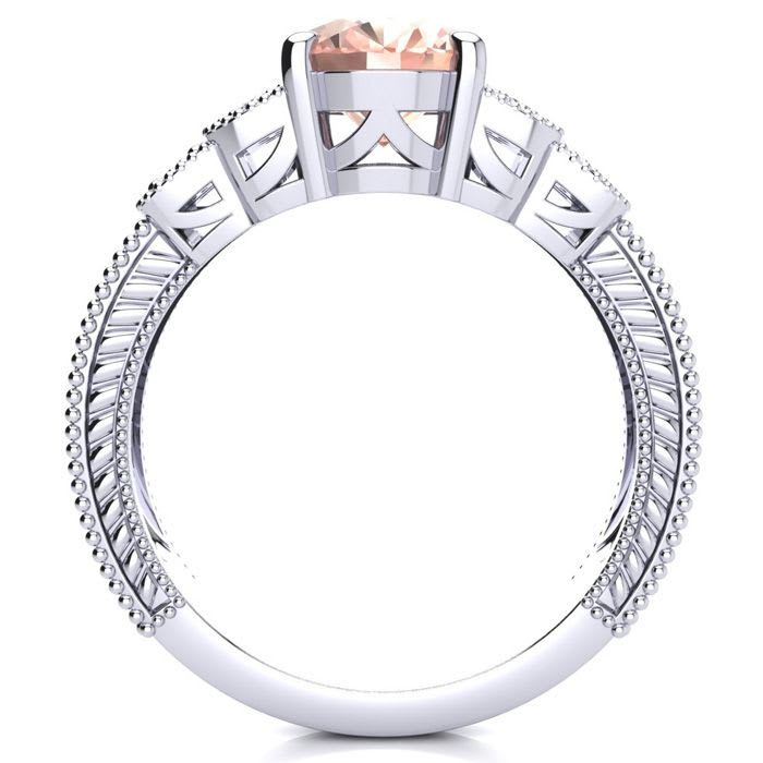 2 Carat Oval Shape Morganite and Diamond Ring In 10 Karat White Gold