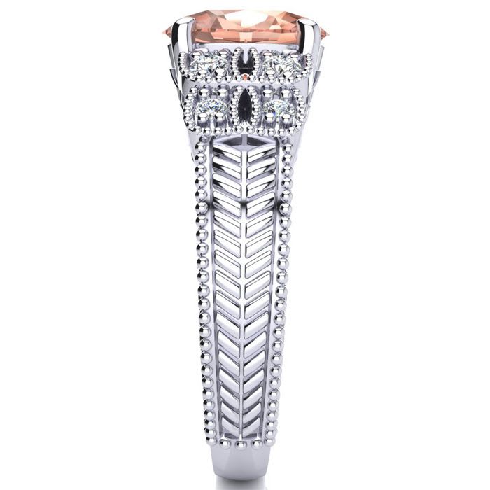2 Carat Oval Shape Morganite and Diamond Ring In 10 Karat White Gold