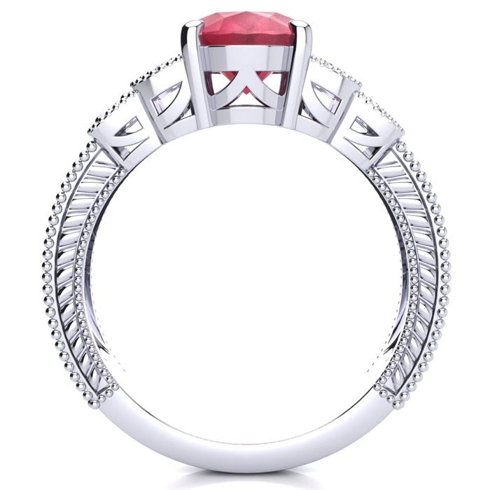 3 Carat Oval Shape Ruby and Diamond Ring In 10 Karat White Gold
