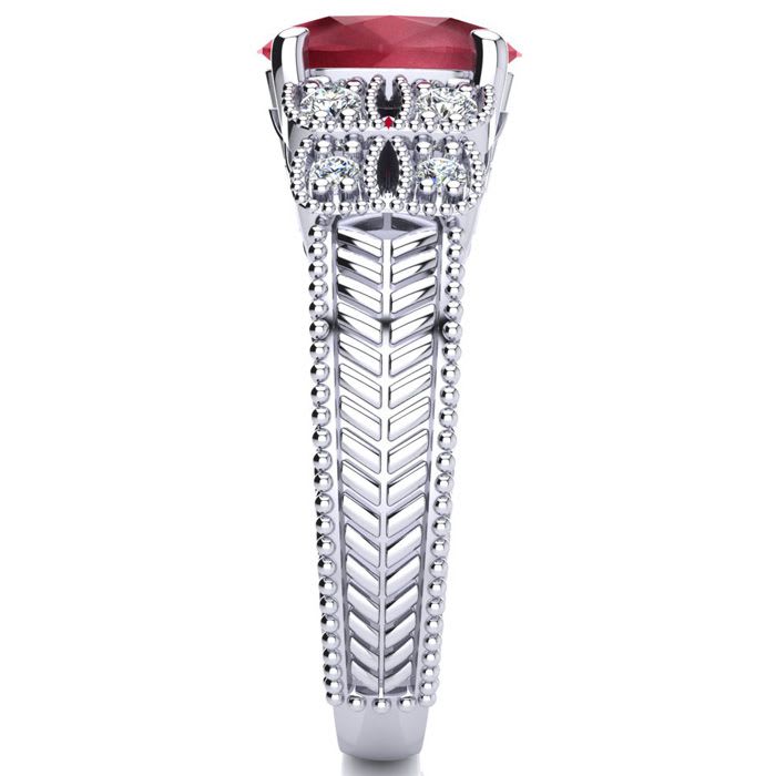 3 Carat Oval Shape Ruby and Diamond Ring In 10 Karat White Gold