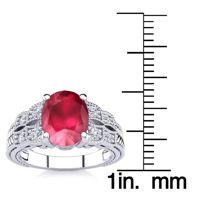3 Carat Oval Shape Ruby and Diamond Ring In 10 Karat White Gold
