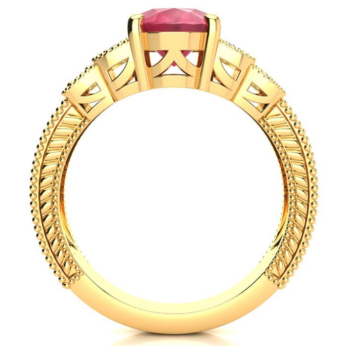 3 Carat Oval Shape Ruby and Diamond Ring In 10 Karat Yellow Gold