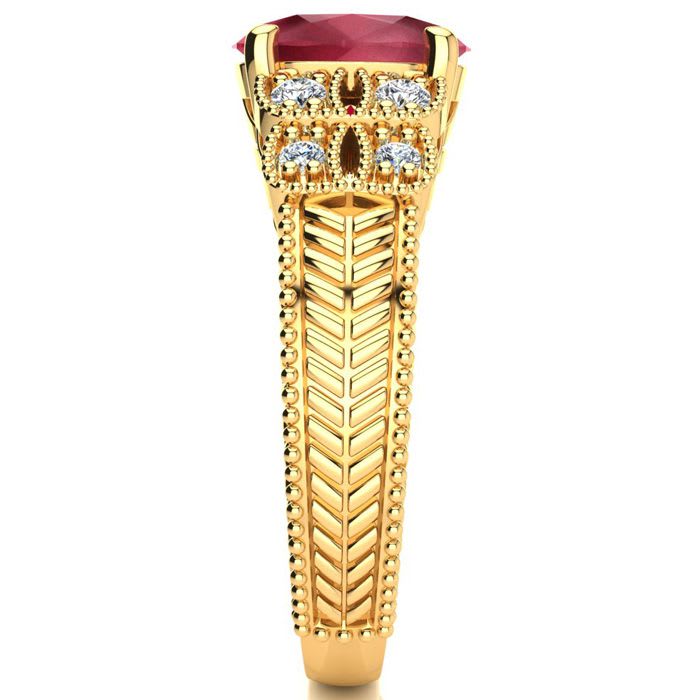 3 Carat Oval Shape Ruby and Diamond Ring In 10 Karat Yellow Gold