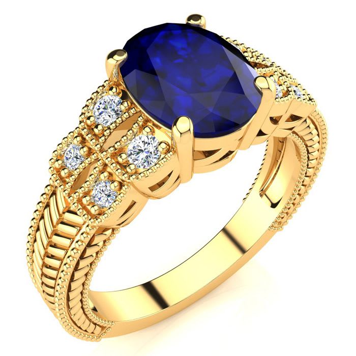 3 Carat Oval Shape Sapphire and Diamond Ring In 10 Karat Yellow Gold