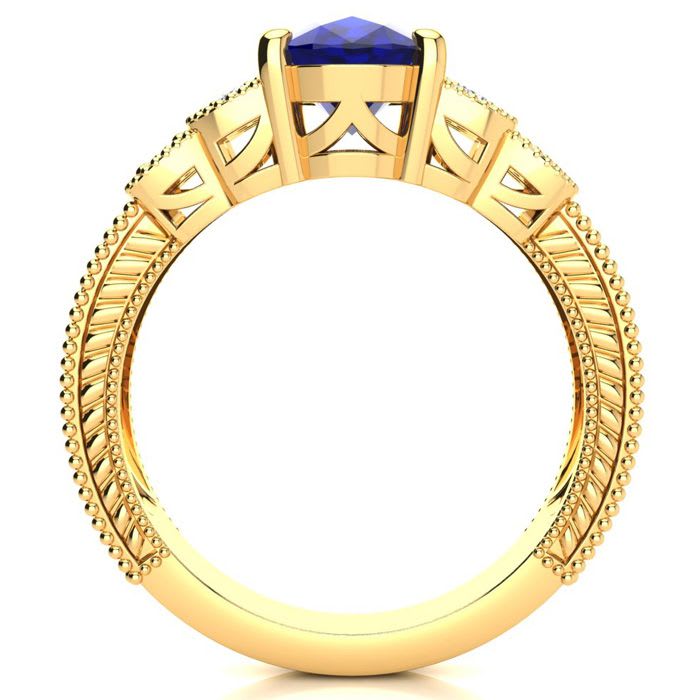 3 Carat Oval Shape Sapphire and Diamond Ring In 10 Karat Yellow Gold