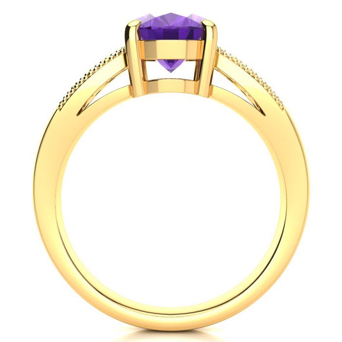 1 3/4 Carat Oval Shape Amethyst and Diamond Ring In 14 Karat Yellow Gold