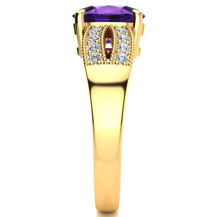 1 3/4 Carat Oval Shape Amethyst and Diamond Ring In 14 Karat Yellow Gold