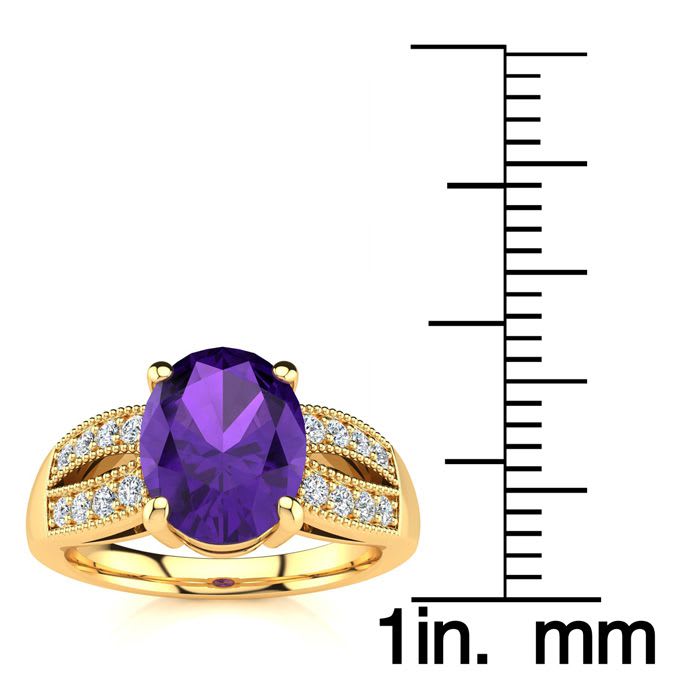 1 3/4 Carat Oval Shape Amethyst and Diamond Ring In 14 Karat Yellow Gold