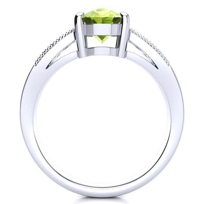 2 Carat Oval Shape Peridot and Diamond Ring In 14 Karat White Gold
