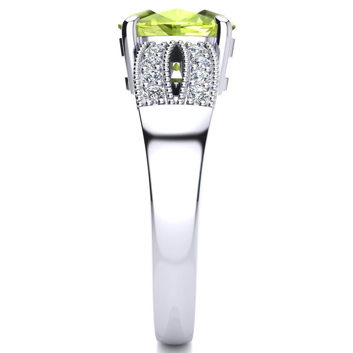 2 Carat Oval Shape Peridot and Diamond Ring In 14 Karat White Gold