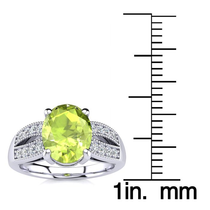 2 Carat Oval Shape Peridot and Diamond Ring In 14 Karat White Gold